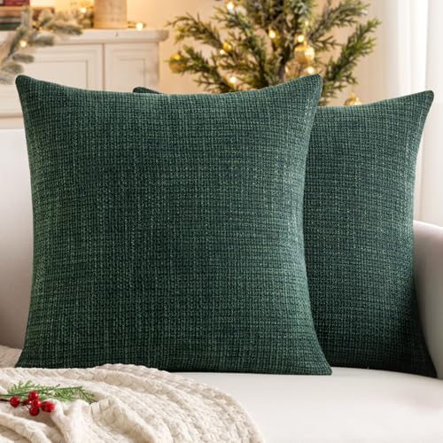 MIULEE Burlap Linen Christmas Throw Pillow Covers 20x20 Inch Set of 2 Dark Green Decorative Pillows Modern Farmhouse Soft Cushion Covers for Outdoor Couch Sofa Bedroom Livingroom Home Decor - color: Dark Green, size: 20" x 20" (Pack of 2)