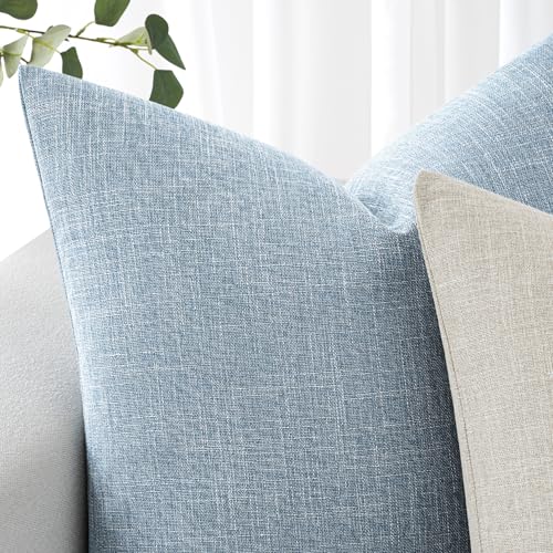 MIULEE Pack of 2 Decorative Linen Burlap Textured Pillow Covers Farmhouse Boho Accent Pillowcases Spring Coastal Home Decor for Couch Sofa Bedroom Living Room 18x18 Inch Light Blue - color: Light Blue, size: 18" x 18" (Pack of 2)