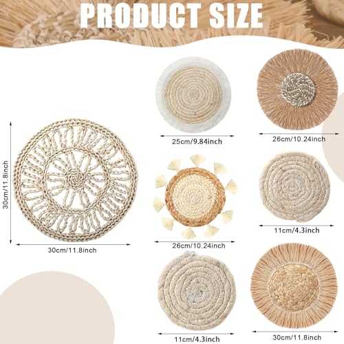 CroBlissful 7 Pcs Boho Wall Basket Decor Hanging Handcrafted Seagrass Woven Round Bohemian Basket Wall Decoration Art for Farmhouse Home Room Rustic Decorations Table, Multi Sizes(Vintage) - style: Retro