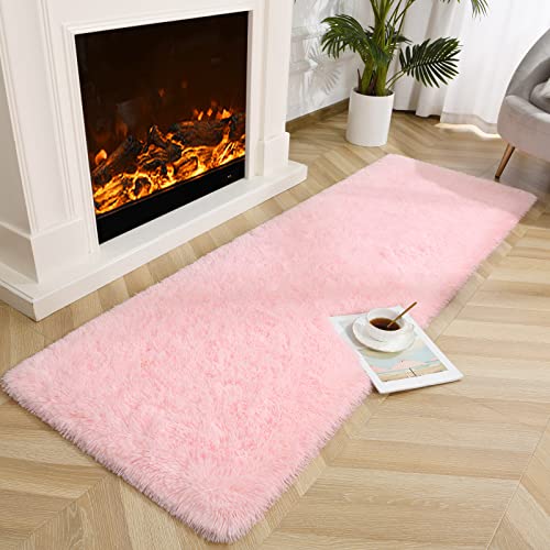 Jelymark Super Soft Shaggy Rug for Bedroom, 2x6 Feet Fluffy Carpet for Living Room, Fuzzy Indoor Plush Area Rug for Home Decor, Furry Floor Rugs for Dorm, Kids Nursery Rug for Girls, Pink - color: Baby Pink, size: 2' x 6' (Rectangular)