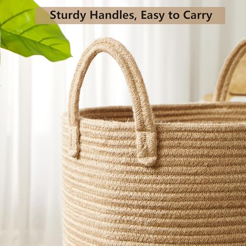 60L Jute Woven Laundry Hamper Basket Wicker Rope Clothes Hamper Tall Rattan Blanket Basket in Living Room Bedroom 15Dx20H Inches Large - color: Jute, size: Large (60L)