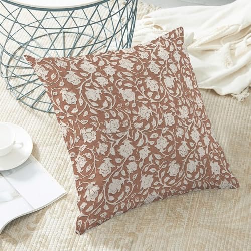 Brown Floral Throw Pillow Covers 18x18 Set of 2, Neutral Vintage Decorative Pillow Cover Flower Print Linen Outdoor Cushion Cover Brown Floral Pillowcase for Sofa Couch Farmhouse Room - color: Floral Brown, size: 18" x 18" (Pack of 2)