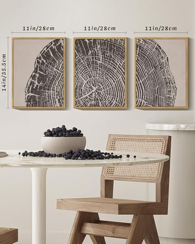 PHOPAGO Farmhouse Vintage Framed Wall Art Set Gray Wood Tree Ring Spirals Nature Abstract Drawings Rustic Modern Art Decor for Living Room Bedroom - 11x14in Natural Framed - color: Oak Tree Ring, size: 11" x 14" x 3 Pcs Natural