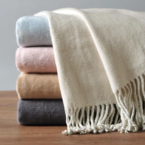 EP Mode Fringed Mulberry Silk Throw Blanket for Sofa (Whisper White) - color: Whisper White