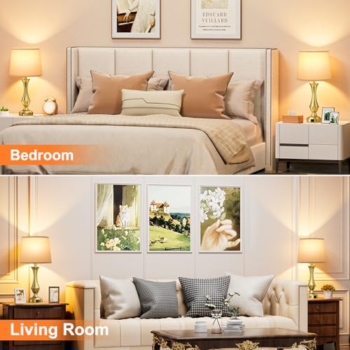 Seealle Upgraded Touch Lamps for Night Stands Set of 2 - Bedside Lamps with USB C+A, 3 Way Dimmable for Bedroom Living Room End Tables Office (Gold) - color: F. Oat Shade & Gold Base, size: Medium（22 In）