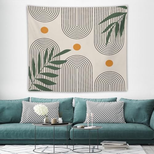 Boho Leaf Tapestries,Mid Century Abstract Green Leaves Tropical Palm Modern Minimalist Geometric Wall Hanging Neutral Home Decor Art for Living Room Bedroom Dorm 40"x30" - color: Boho Leaf-6, size: W40xL30in