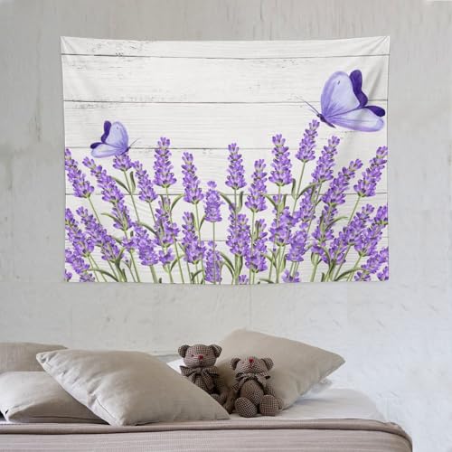 Purple Lavender Floral Tapestry,Rustic Spring Flower and Butterfly Wall Hanging for Bedroom Living Room Dorm Decor, 40"x30" - color: Lavender Floral-3, size: W40xL30in