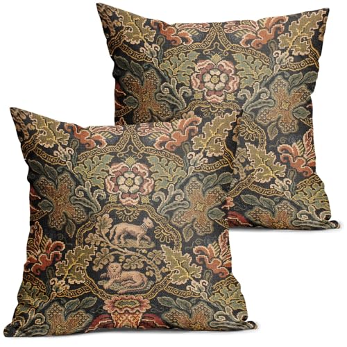 Vintage Floral Green Leaf Pillow Covers 18x18 Inch Set of 2 Boho Tapestry Plant Botanical Decorative Pillow Cases Outdoor Linen Square Cushion Cover Farmhouse Decor for Bedroom Home Sofa Couch Bed