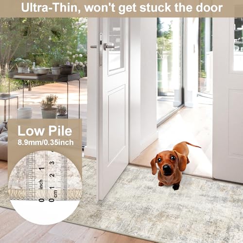 Capslpad 2x12 Beige Abstract Hallway Runner, Ultra Soft Fabric Washable Runner Rug, Non-Slip Rubber Backing, Stain Resistant Low Pile Runners for Hallways, Kitchen, Entryway, Bedroom, Laundry - color: Beige, size: 2' x 12' (Runner)