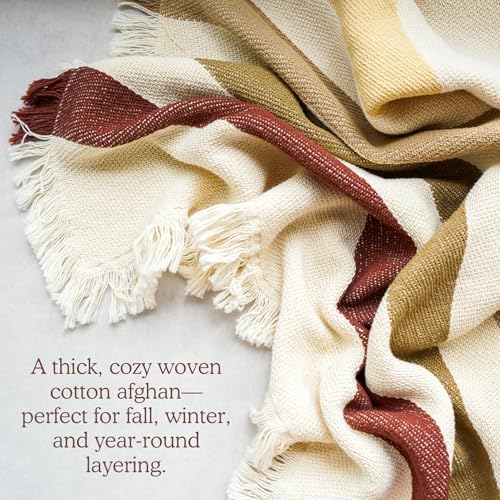 Driftwood Trail Striped Afghan Throw Blanket | Thick & Cozy | Cotton USA Made (73x48) - color: Driftwood Trail