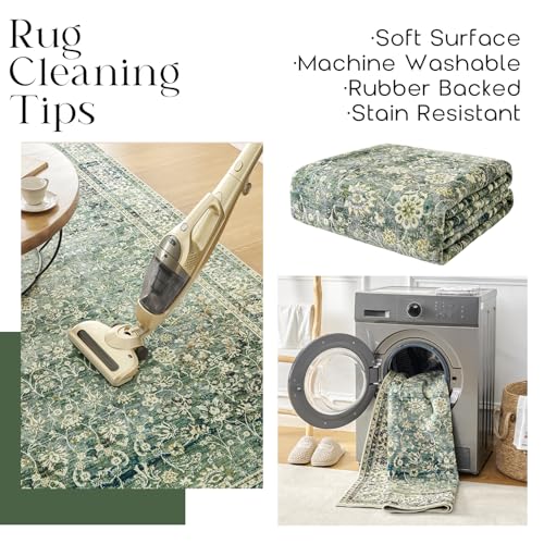 Green Washable Bathroom Hallway Runner Rug with Rubber Backing Non Slip Vintage Boho Floral Long Runners Rugs for Entryway Indoor Laundry Room Bath Floor Kitchen,2x6,24x72 Inch,Dark Emerald and Blue - color: Multi Green & Navy, size: 2' x 6' (Rectangular)