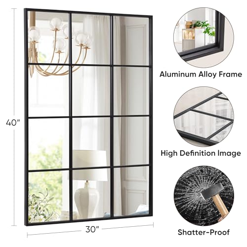 Suidia Wall Mirror, 30" x 40" Window Decorative Mirrors, Metal Framed Wall Decor Wall-Mounted Mirrors for Bedroom, Living Room, Entryway, Black - color: Black, size: 40"L x 30"W