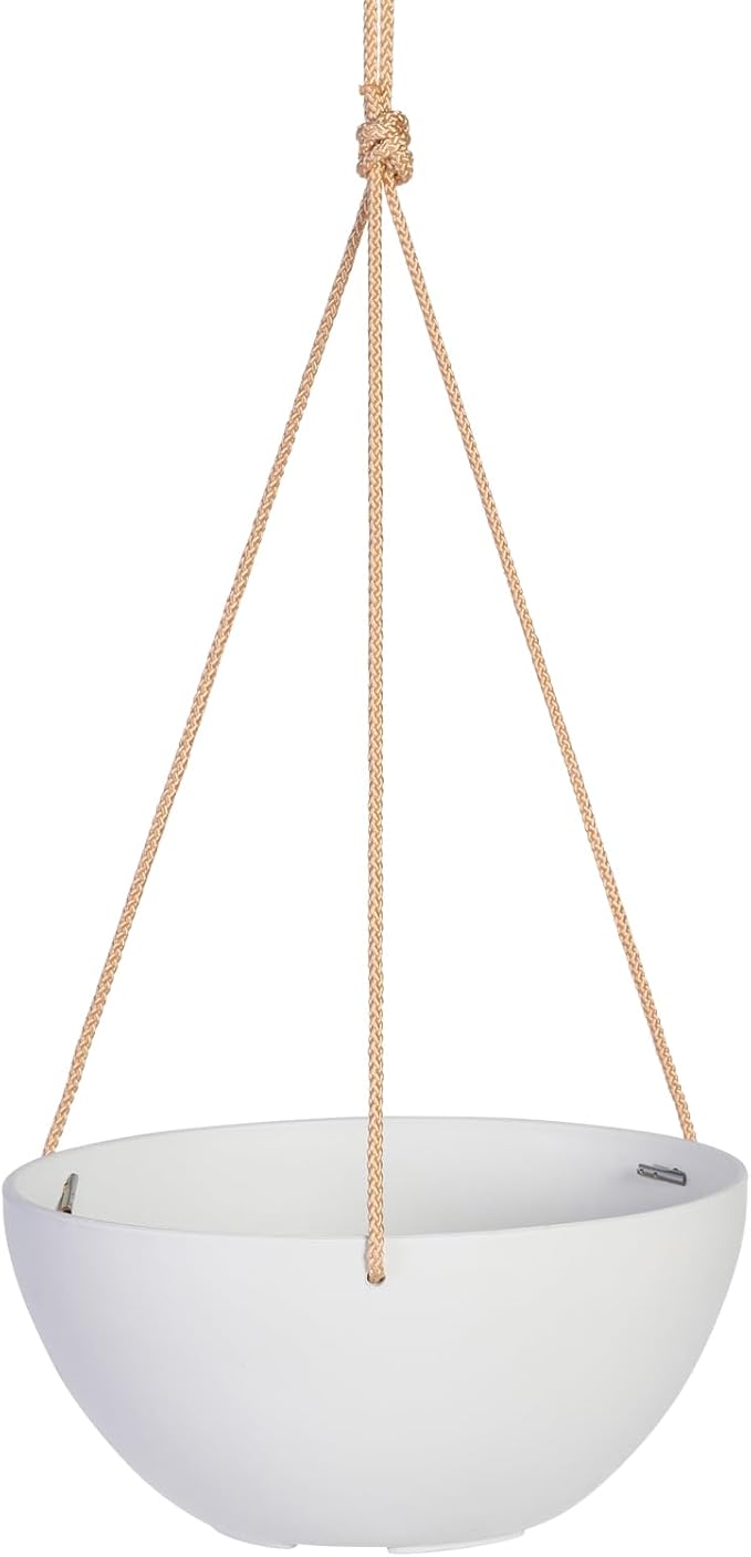 Root & Vessel Self Watering Hanging Planter for Indoor or Outdoor Plants, Unique Marbled Hanging Basket Made of Eco-Friendly Blend of Stone & Plastic, White, 12"