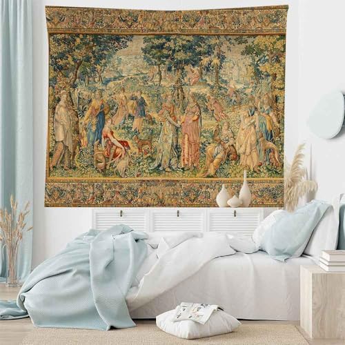 LATETOMT Renaissance Tapestry Medieval Art TapestrIes Boho Tapestries Wall Hanging Canvas Tapestry Wall Art for Bedroom Living Room Dorm Decor Tablecloth Edge Customization Available LTMTAYW472 - color: Brown-1, size: Customize