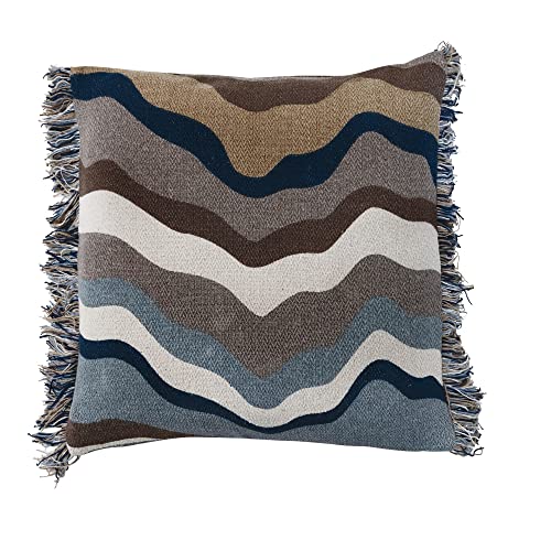 Bloomingville Abstract Print Cotton Throw Pillow Cover with Fringe, Multicolor