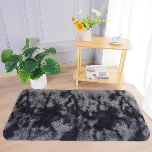 Chicrug Soft Runner Rugs for Bedroom Living Room Plush Fluffy Rug 2x4 Feet, Shag Furry Area Rug Carpet Non Shedding for Nursery Children Kids Girls Room Home Decorative, Grey and Black - color: Grey and Black, size: 2' x 4' (Runner)