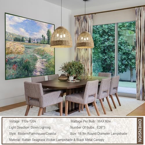 18.9" Large Rattan Chandelier,Rattan Pendant Lights Boho 3-Lights Wicker Hand-Woven Kitchen Island Pendant Lighting for Kitchen Islands Dining Rooms, - size: 3-Light 18.9 inch