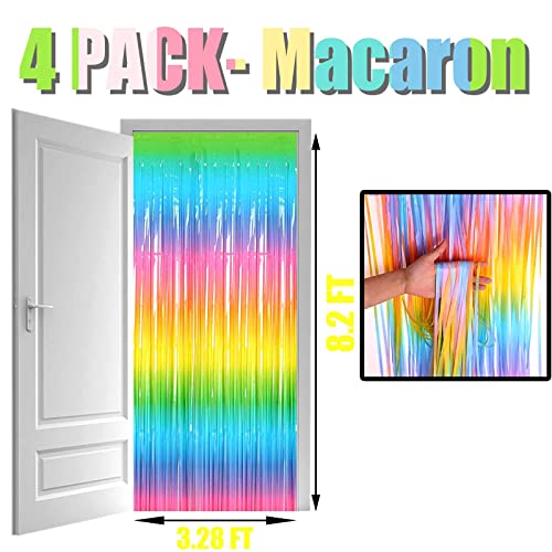 4 Pack Macaron Rainbow Foil Fringe Curtain Backdrop, 3.28Ft x 8.2Ft Metallic Tinsel Foil Fringe Streamer Curtains for Photo Booth, Birthday, Wedding, New Year’s, Easter Decorations Party Supplies - color: 4 Pack Rainbow