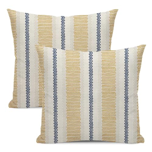 Boho Pillow Covers 16x16 Set of 2 Yellow Blue Abstract Polka Dot Stripe Throw Pillow Covers Outdoor Decor Modern Minimalism Decorative Pillowcase Farmhouse Square Cushion Case for Home Couch - color: Boho-yellow Blue, size: 16" x 16" (Pack of 2)