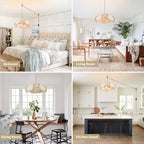 3-Light Hanging Lights with Plug in Cord, 14.3FT Stepless Brightness Flower Shaped Hanging Lamp with On/Off/Dimmable Switch, Boho Handwoven Chandelier Rattan Pendant Light for Bedroom Nursery (Cream）