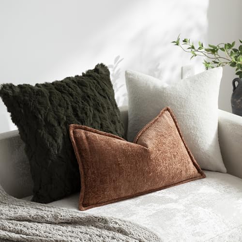 DEZENE Pack of 2 Burnt Orange Fall Decorative Throw Pillow Covers 12x20 Cozy Soft Chenille Accent Vintage Rectangular Lumbar Couch Pillow Covers for Home Decor Bed Sofa Living Room - color: Burnt Orange, size: 20" x 12" (Pack of 2)