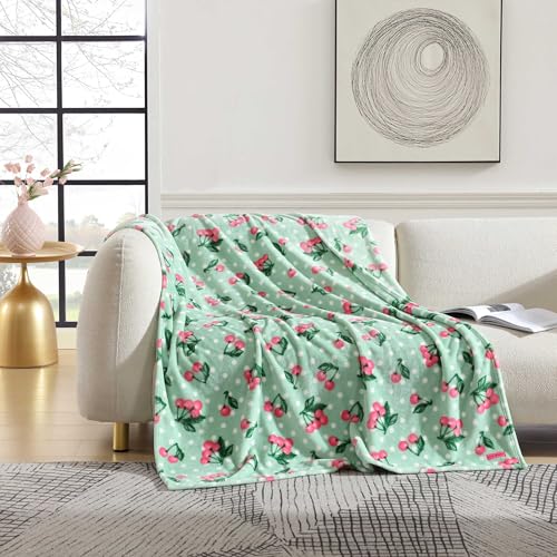 Betsey Johnson - Blanket, Buttery-Soft Throw Blanket for Couch or Bed, Boldly Plush & Oversized Bedding (Cherry Dots Green, 50" x 70") - color: Cherry Dots
