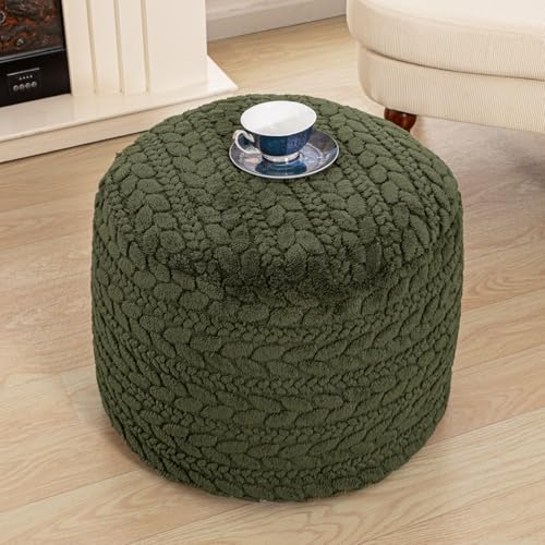 Poofieotto Unstuffed Ottoman Pouf Cover – Round Faux Fur Footstool Plush Floor Pouf (No Filler Included) Perfect for Living Room, Bedroom, or Office Lounge (Green, 26x26x18 in) - color: Green, size: 26"D x 26"W x 18"H