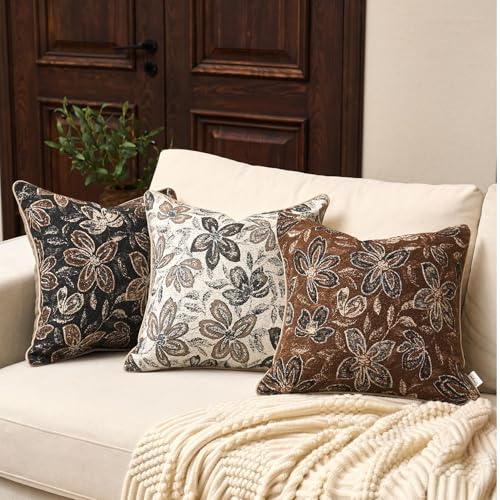 Yangest Flower Pillow Cover 18 x18 Inches, Nature Chenille Square Throw Pillow Cover Soft Luxury Neutral Accent Couch Pillow Cover for Living Room Bedroom, Coffee Brown - color: Coffee Brown, size: 18" x 18" (Pack of 1)