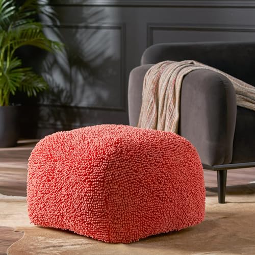 Foamma Pouf Ottoman 20" 20"x14", Coral - Square Ottoman Foot Rest for Living Room and Bedroom, Spongy Pouf Footstool with Microfiber Chenille Cover, Foot Rest for Couch with Removable Cover - color: Coral 2