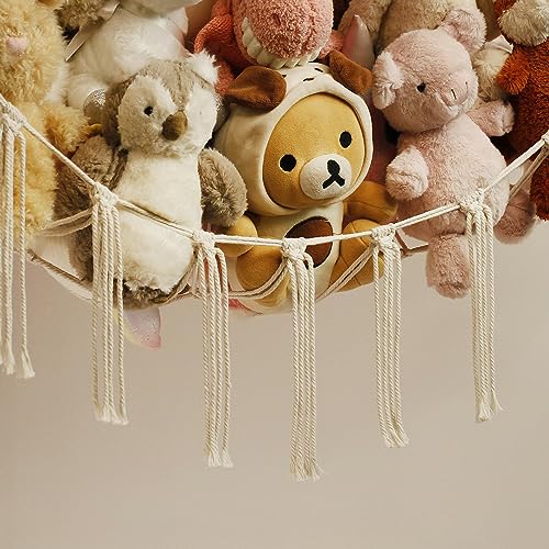 Stuffed Animal Storage Hammock or Net Corner - Large Toy Hammock Net for Stuffed Animals Room Decor - Cute Stuff Animal Organizer Plush Holder - Kids Baby Nursery Essentials Wall Bedroom Home Decor - color: Beige, size: Standard(41.5"L x 55.2"W x 41.5"H)