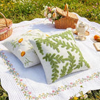 Fourluoo 4 Pcs Daisy Embroidered Throw Pillow Covers 18x18 Daisy Decorative Pillow Cover with Zipper Spring Floral Tufted Cushion Pillowcase for Bed Couch Sofa Living Room - style: Daisy