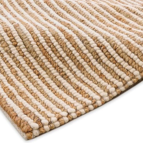 FRELISH DECOR Runner Rug, 2.5x8 Feet - Premium Wool & Jute Blend Handwoven Rug - Natural Fiber Chunky Stripe Design for Hallway, Entryway, Bedroom, and Dining Area: Natural Ivory - size: 2.5' x 8' (﻿Rectangular)