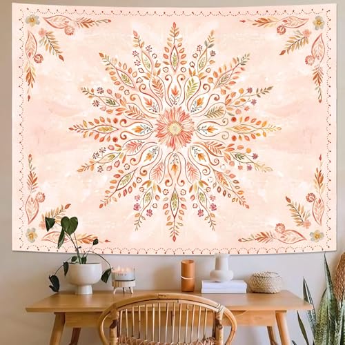 Lunerfex Floral Mandala Tapestry Boho Tapestry for Bedroom Orange Tapestries Wall Hanging Living Room Wall Art and Home Decor 60x80 - color: Orange, size: 80"L x 60"W