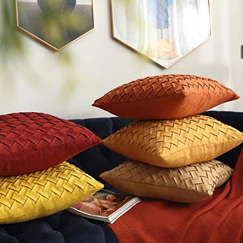 vctops Christmas Boho Basket Weave Pattern Decorative Throw Pillow Cover Super Soft Suede Solid Square Accent Cushion Case for Couch Sofa Car (Rust Red,18"x18") - color: Rust Red, size: 18" x 18" (Pack of 1)