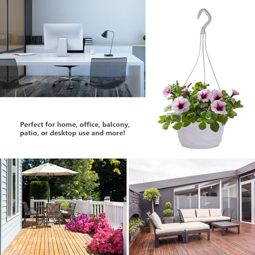 DOITOOL 10 Sets Hanging Planter Basket with Drainage Hole Round Flower Plant Pot Fence Railing Wall Planter for Ferns Ivy Crawling Plants Indoor Outdoor White - color: White