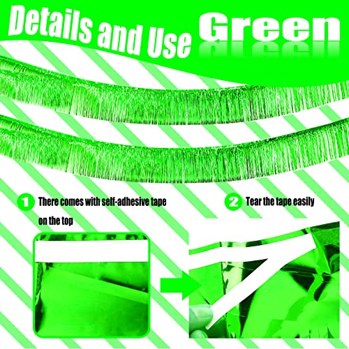 6 Pack 10 Feet Foil Fringe Garland Metallic Tinsel Streamers Banner Wall Hanging Backdrop Banner for Parade Floats Mardi Gras Party Decorations(Green) - color: 6 Pack Green
