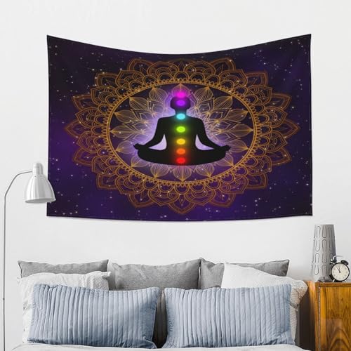 RTAFGU Chakra Meditation Tapestry, Mandala Chakra Meditation, Spiritual Energy Yoga Galaxy Art Home Aesthetic Tapestries Wall Hanging for Home Living Room Dorm Party Bedroom Decoration 60" L x 51" W - color: Chakra Meditation_1502, size: 60"L x 51"W