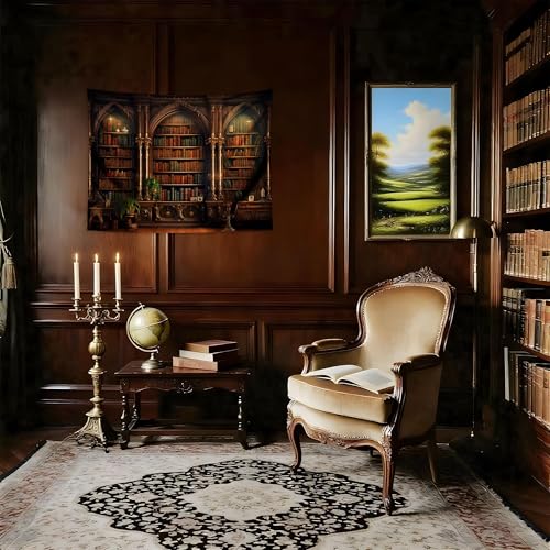QGHOT Medieval Bookshelf Tapestry Vintage Library Bookcase Tapestry Wall Hanging Victorian Office Zoom Video Backdrop Old Books for Study Room Bedroom Living Room Decor 37.4" x 28.7" - color: B, size: 28.7"L x 37.4"W
