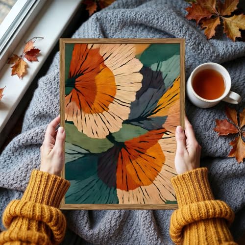 Framed Abstract Floral Wall Art, Boho Vintage Flower Pictures Wall Decor, Mid Century Modern Botanical Paintings Canvas Prints for Living Room Bedroom Office 12x16 inch - color: Abstract Floral, size: 16"L x 12"W