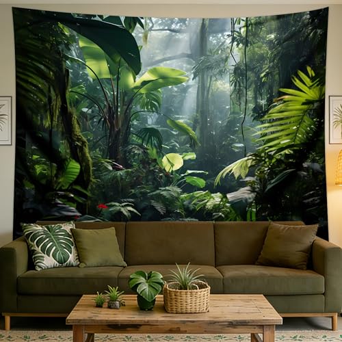 QGHOT Jungle Tapestry Wall Hanging Tropical Rainforest Backdrop Green Palm Leaves Tapestry Extra Large Forest Wall Art for Bedroom Living Room Office Decor 78.7L x 104W - size: 78.7"L x 104"W