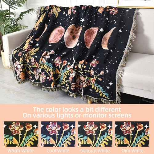 Boho Throw Blanket Reversible Cotton Bohemian Tapestry Hippie Room Decor Double Sided (Lunar Eclipse Black 50"x60") - color: Lunar Eclipse Black, size: 50*60 inch
