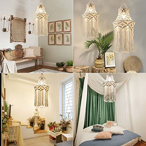 Boho Lamp Plug in Pendant Light, 15 FT Hanging Lights with Plug in Cord, Hanging Lamp with Handmade Macrame Lamp Shade, On/Off Switch, Hanging Light Fixture for Bohemian Decor Bedroom Living Room - color: White