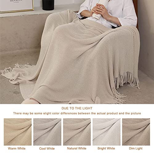 Blagic Knitted Throw Blanket for Couch Soft Farmhouse Boho Throw Blanket with Tassels Home Decorative Lightweight Throw Blankets,Cream White Throws for Bed/Chair/Sofa, Stripe Textured, 60" W x 80" L - color: J-creamy White, size: 60 × 80 in