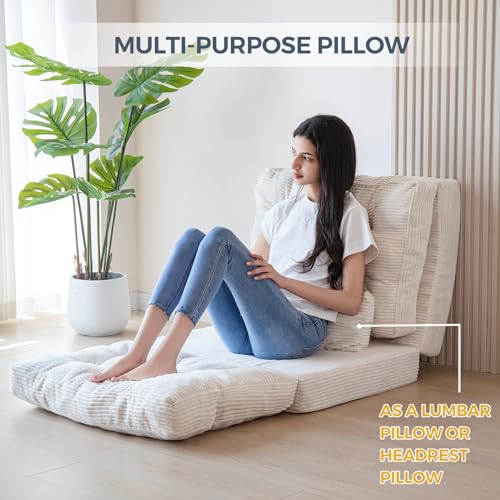 MAXYOYO Folding Sofa Bed, Tufted Bean Bag Bed with Pillows Floor Couch for Adults, Extra Thick and Long Floor Sofa, Single Couch Bed for Bedroom Living Room, Beige, 30x91 Inch - color: Beige, size: Tufted Single