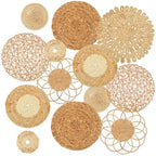 Glenmal Set of 13 Boho Wall Basket Decor Woven Rattan Flat Baskets Handmade Boho Wicker Bamboo Seagrass Wall Hanging Decor for Bedroom Living Room Dining Room Office Ready to Hang(Classic) - style: Classic