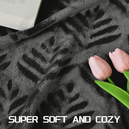 Exclusivo Mezcla Queen Size Fleece Blanket for Bed, Super Soft and Cozy Blankets All Season Use, Leaves Pattern, Plush Fuzzy Lightweight, Dark Grey, 90x90 Inch - color: Dark Green, size: Queen(90"x90")