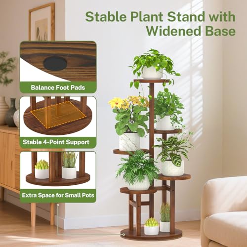 iDavosic.ly 5 Tier Plant Stand Indoor with Grow Light, Tiered Corner Wood Multiple Flower Holder Shelf, Tall Orchid Display Rack for Living Room Bedroom, Brown - color: Pine Brown with Light, size: 5 Tiers