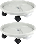 10 Inch Plant Caddy with Wheels & Water Container, 10.4" Round Plant Tray with Water Drawer, Rolling Planter Stand, for Indoor Outdoor, Bearing 110 Lbs, 2 Pack