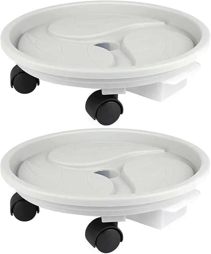 10 Inch Plant Caddy with Wheels & Water Container, 10.4" Round Plant Tray with Water Drawer, Rolling Planter Stand, for Indoor Outdoor, Bearing 110 Lbs, 2 Pack