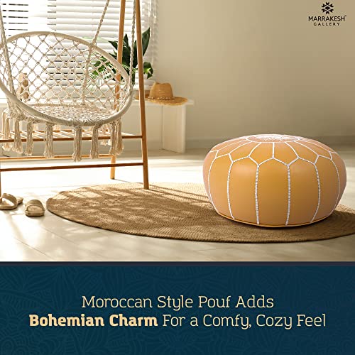 Marrakesh Gallery Genuine Leather Round Pouf Unstuffed - Moroccan Ottoman Footstool, Footrest Cover - Boho Decor - Bohemian Living Room, Bedroom, Kids Room, Gift & Wedding - color: Yellow